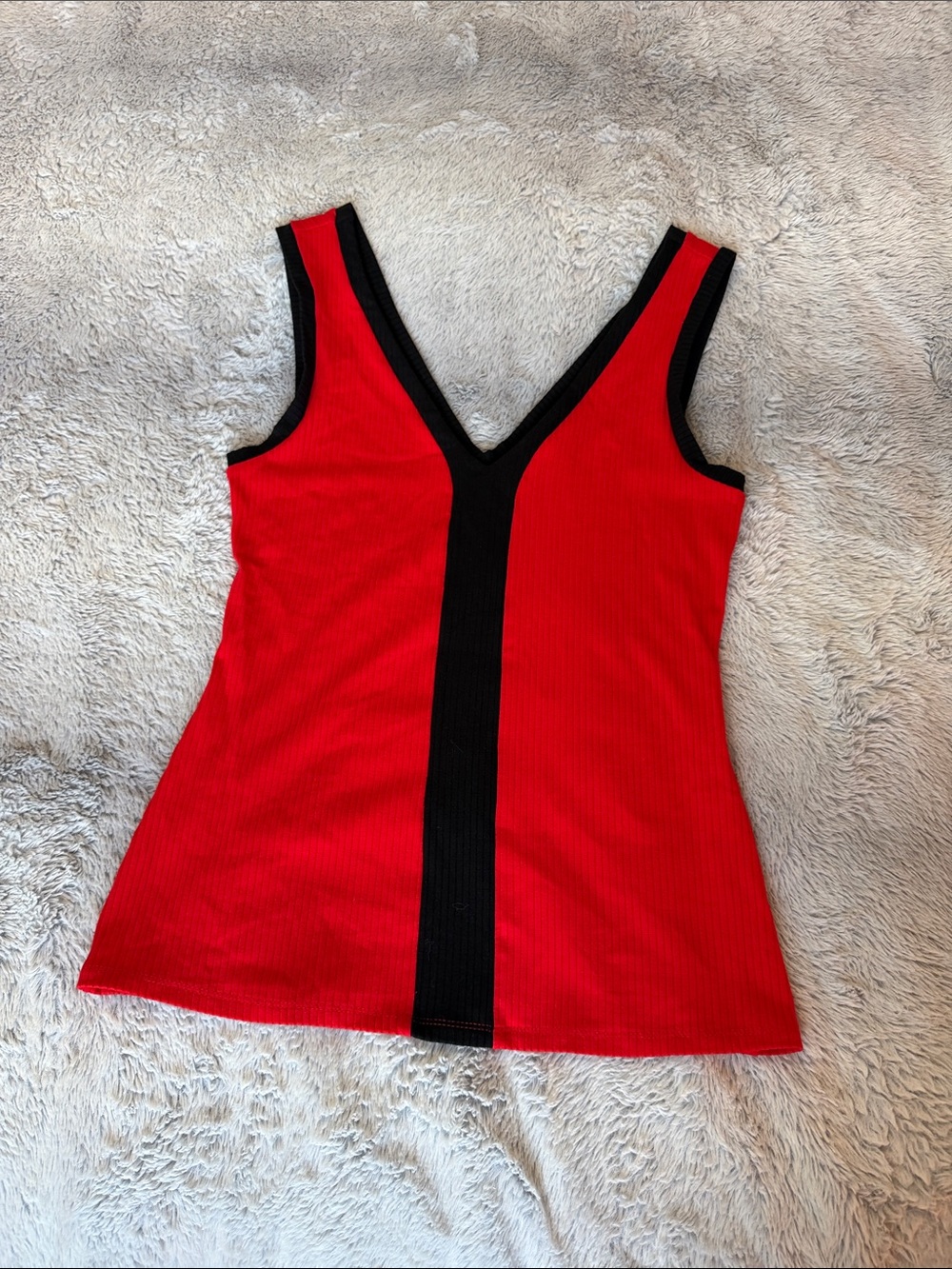 Express Red V-Neck Tank with Black Center Stripe